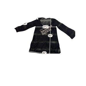 Black Lace Knit Tunic Top With 3/4 Sleeves & Sheer Detailing - 31” Length